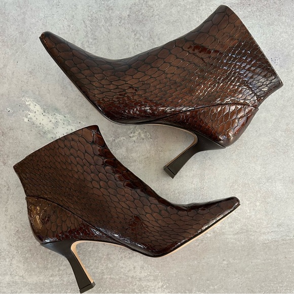 Louise Et Cie Lenah Square Toe Croc Leather Bootie, Cocoa Brown 7 NEW - Picture 5 of 11